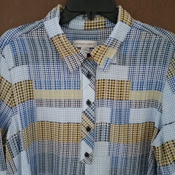 Christopher Banks Women's LARGE Square Checkered Pattern Country Cowgirl Blouse - Picture 2 of 7